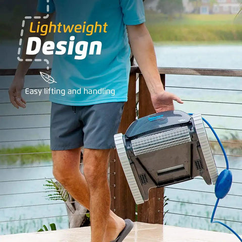 Person lifting Advantage Pro Automatic Robotic Pool Vacuum Cleaner with Wall Climbing and Active Scrubbing for in-ground pools.