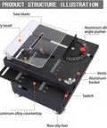 Compact Mini Table Saw For Sharp Wood And Acrylic Cuts Portable Desktop Electric Craft Tool showing aluminum alloy structure and features.