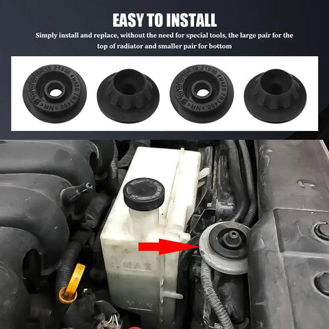 4 Piece Car Radiator Mount Bushing Rubber Replacement Set For Altima Murano Pathfinder Quest Rogue installed in engine bay