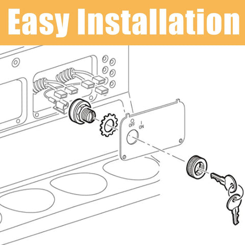 Diagram showing installation of Ignition Switch With Key Two Terminals Carabiner Replacement Part 17421G1 for golf carts