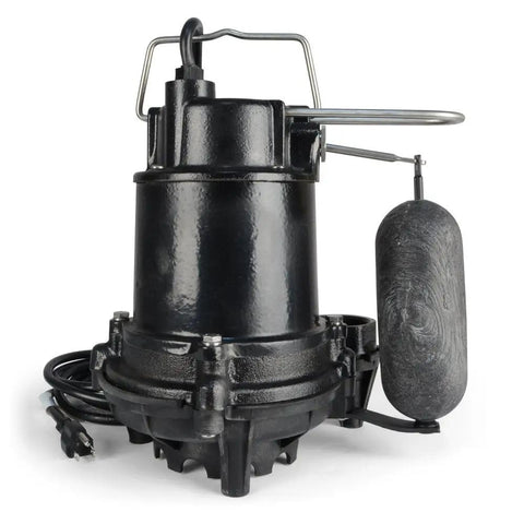 One Third HP Cast Iron Sump Pump With Vertical Switch, 3160 GPH, Beefy Non Clogging Vortex Impeller, Thermoplastic Volute, Black