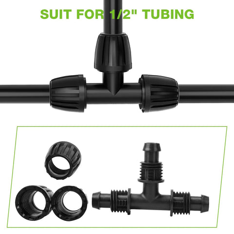 Six Pack Half Inch Drip Irrigation Tee Connectors Barbed Lock Fittings For Half Inch Tubing Leak-Proof 3-Way Coupler