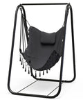 Heavy Duty Rustproof Hammock Chair With Stand For Indoor And Outdoor Use with Ergonomic U Shaped Bracket Neck Pillow, Grey