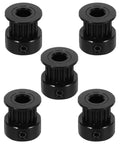 Up Your 3D Printing Game With This Awesome 5 Pack Black Aluminum Timing Belt Drive Pulley Kit Featuring 6mm Width And Smooth Performance For Custom DIY Projects That Are Totally Rad. five black aluminum GT2 timing pulleys for 3D printers, 5mm bore, 14mm high
