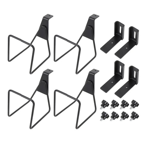 Adjustable Wall Mounted Hose And Pipe Rack For Lawn And Garage Cleanup Holds Eighty Feet, black steel brackets and mounting hardware.