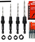 Must Have Countersink Drill Bit Set For Woodworking, 5 Pc Adjustable Counter Sink Bits In Sizes 4 6 8 10 12, M2 High Speed Steel, case