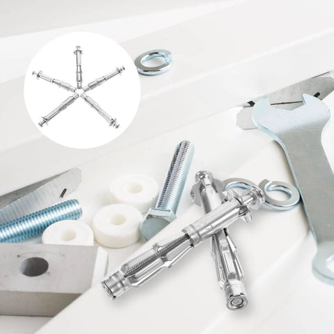 Ultra Durable Hollow Wall Anchors Kit with threaded inserts for metal and toggle nuts for drywall, featuring 5x65mm anchors and tools
