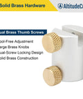 Solid brass hardware with dual brass thumb screws and tool-free adjustment in white anodized aluminum by AltitudeCraft.
