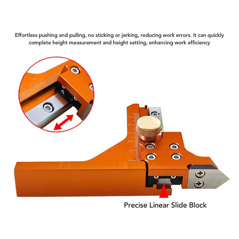 Heavy Duty Aluminum Alloy Height Gauge And Depth Ruler Offering Dual Measurement Scales with precise linear slide block for efficient height setting.