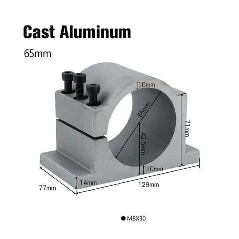 Premium CNC Aluminum Spindle Motor Fixture Clamp Bracket for Openbuild Engraver Router 65mm cast aluminum with precise measurements