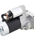Side view of Beefy High Torque LS Mini Starter with clockable design, billet mounting block, and steel gears for LS engines.