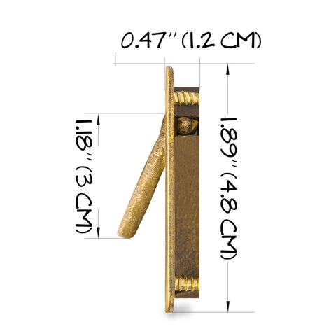 Side view of Solid Brass Box and Drawer Pulls Set of 2, 3 Inch Length, Vintage Industrial Cabinet Hardware for Furniture, detailed measurements