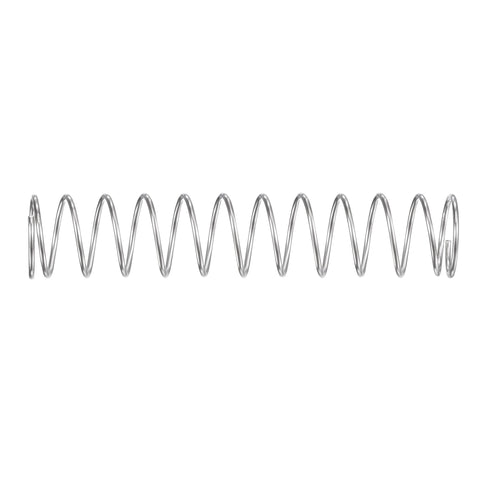 Compression spring, 304 stainless steel, 10 mm OD, silver, side view.
