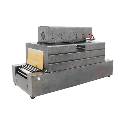 Heavy Duty Automatic Heat Shrink Tunnel Packaging Machine For Pof Pvc Film With Smooth Conveyor Belt And 4500W Motor, side view with conveyor rollers.