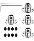 Four 6mm stainless steel rigid flange shaft couplers with set screws and two Allen wrenches