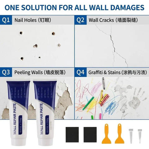 Mega All In One Drywall Repair Kit 500g Spackle Paste With Scrapers And Sandpaper Quick Dry Patch For Cracks Nail Holes