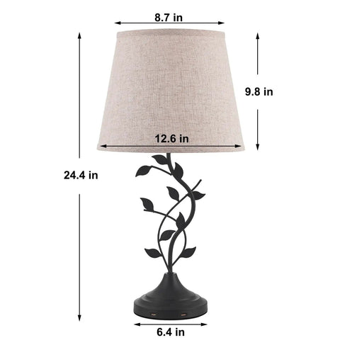 Vintage Tree Branch Base Table Lamp With Beige Shade USB A And USB C Charging Ports Tall Bedroom End Table Lamp For Bedside Or Living Room