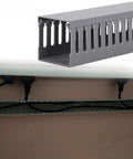 Open Slot Cable Raceway Kit With Reverse Snap Cover, 10 Pack, 39.4 To 78.7 Inch Runs in PVC managing cables under desk.