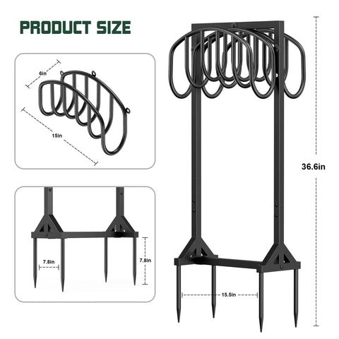 Heavy Duty Garden Hose Holder For Two 151 Foot Hoses With Stable Freestanding Base Rustproof Metal Hose Stand product size