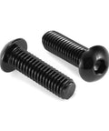 Top Shelf 1/4-20 X 7/8 Inch Button Head Cap Screws 20 Pack showing two black oxide stainless steel bolts with hex sockets.