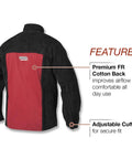 Back view of Beefed Up Heavy Duty Leather Welding Jacket For High Amperage And Out Of Position Work XL K2989 with cotton back panel.