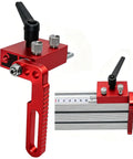 Universal 3.5 Inch Fence Flip Stop Block T Track Stop Block Featuring Dead On Calibrated Hairline Reader For Table Saw Miter And Drill Press No Sweat Alignment And Nailed Down Precision Woodworking Gear with red aluminum finish and calibrated index strip.