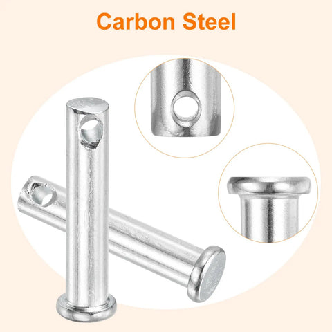 Close-up view of 25 Piece Set Carbon Steel Single Hole Clevis Pins 0.3125 Inch By 1.5 Inch Flat Head showcasing holes and flat-head design.