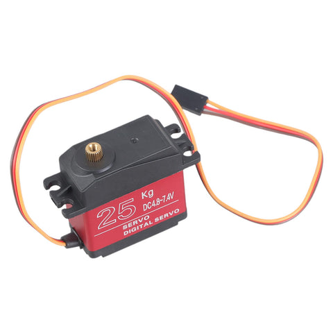 Heavy Duty Digital Servo With Solid Metal Gears Pushing A Sick 25kg Of Pure Torque To Crush Any Off Road Track On RC Cars Boats And Robot Kits Built Tough For Splash Out And Muddy Trials So You Rip Every Time, showing wires and mounting tabs.