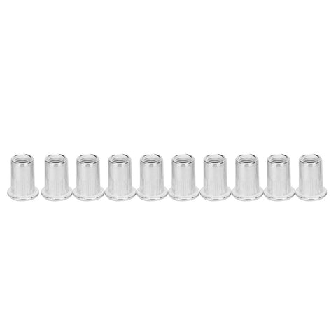 200 Pc M6 Aluminum Rivet Nuts Pack Zinc Plated Hex Body Fasteners displayed in a row for DIY builds.