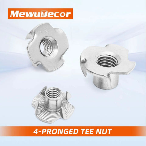 Badass 1/4-20 Tee Nut Fasteners With 5/16 Inch Barrel Crafted From Top Tier 304 Stainless Steel, showing three 4-pronged tee nuts.