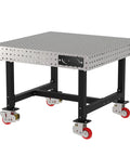 Pro Grade Welding Fixture Table Mobile Steel Workbench Laser Cut Precision Holes with smooth rolling casters, 48x48 inches.