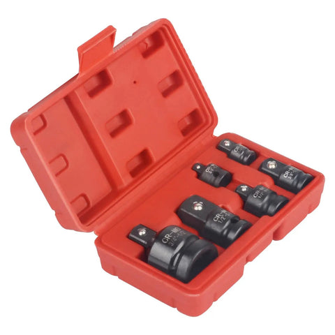 Six Piece Impact Socket Adapter Kit With Case For Size Conversion And Socket Reducer Tool For Impact Drivers The Pro Grade Driver Adapter Set For Pros And DIY Mechanics Professional Quality Rugged And Versatile in red storage case