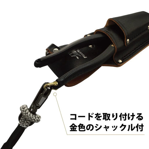 Beefy High Leverage Pliers With Shackle In Black Gold Finish in holster, showing safety cord attachment, 9.13 inch diagonal cutting design