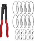 Go To CV Joint Axle Boot Clamp Pliers Tool With 20 Crimp Bands, stainless steel pliers and bands shown