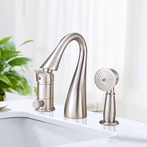 Brass Bathtub Faucet Set With Waterfall Style Shower Three Hole Deck Mount Br brushed Nickel Finish Single Handle Mixer
