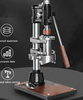 Pro Level Hand Pump Espresso Maker With Rock Solid Build And Kicker 16 Bar Pressure Portable Stainless Steel Coffee Press showing lever mechanism and wooden base.