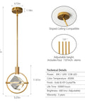 Modern Crystal Pendant Light In Gold Brushed Brass Finish With Mini LED Fixture And K9 Crystal Cube Pendant dimensions