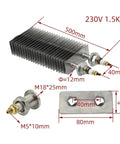 Top Shelf Square Fin Heater 230V 40x80mm Stainless Steel Electric Oven Heating Element shown with dimensions and fittings.