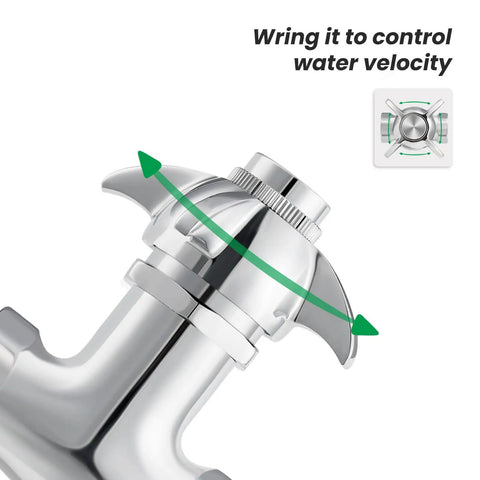 Self Closing Valve With Knob For Easy Operation, Heavy Duty Stop Valve In Polished Chrome Finish with 4-arm handle adjustment guide.