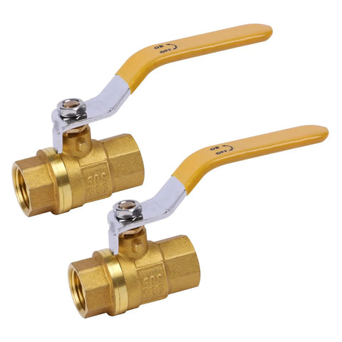 Heavy Duty 1/2 Inch Brass Ball Valve Set With Full Port NPT Threaded Water Shut Off Valves Female Thread Connectors 150 PSI WSP And 600 PSI WOG Pack Of 2