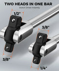Heavy Duty 10-Piece Dual Drive Breaker Bar Set With 360 Degree Rotatable Head showing dual-drive sizes.