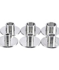 Drop Dead Durable Stainless Steel Router Template Guide Bushings Set With Six Quick Swap Heads for woodworking, featuring metallic design.