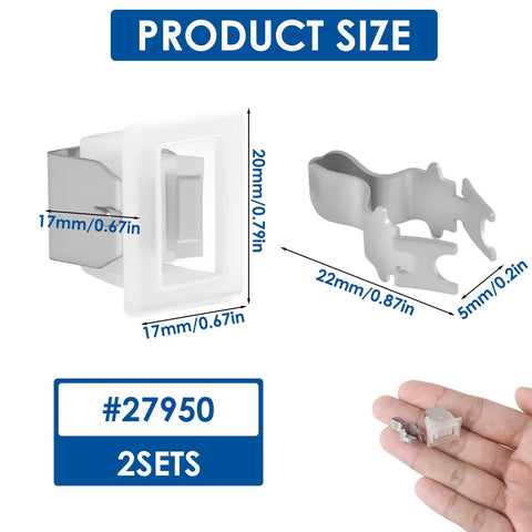 2 Pack Dryer Door Latch Replacement Kit With Metal Strike And Durable Plastic Catch, product size dimensions shown.