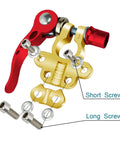 Close-up of a 4 Way Quick Release Battery Terminal Connectors For SAE JIS Type A Posts, showing cable ends and screws configuration.