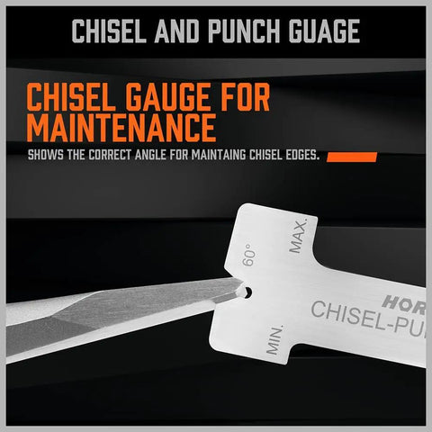 Chisel gauge for maintenance showing correct angle for maintaining chisel edges in Shop Tested Heavy Hitter Punch And Chisel Set Featuring 28 Kickass Chrome Vanadium Pieces For Knockout Bolts Cold Cutting And Precision Alignment That Slaps And Saves Serious Time.