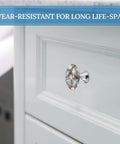 Rock Solid White And Brown Marble Pattern Round Cabinet Knobs With Screws Drawer Pulls And Handles Set Of Two on white drawer.
