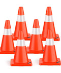 6 Pack 18 Inch Traffic Safety Cones With Reflective Collars PVC Orange For Home Driveway Parking Durable Weighted Construction Cone Set