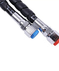 Close-up of 20Ft Hydraulic Hose Kit HO 5120 For SeaStar Outboard Steering showing metal connectors and black hose detail.