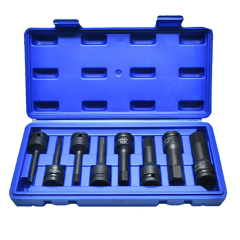 Quality Crafted Eight Piece Hex Socket Set Built Tough From Heavy Duty Alloy Steel With Smooth Turning Action And Secure Bite in blue case.