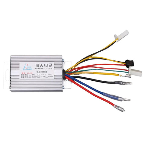 24V 250W Electric Bike Brush Motor Controller for E-Bikes and E-Scooters with colorful wiring.